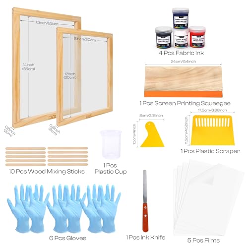 Caydo 51PCS All-in-One Screen Printing Kit with 50W LED UV Screen Printing Light, 4 Colors Screen Printing Ink, Photo Emulsion, Screen Printing Frames - size: 51PCS