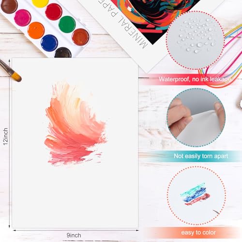 MotiMind 30 Sheets Mineral Stone Paper 192gsm Unbound Blank White Sketchbook Mineral Paper for Alcohol Ink, Alcohol Ink Markers, Watercolor(9 x 12 Inches,30 Pcs) - size: 9 x 12 Inches