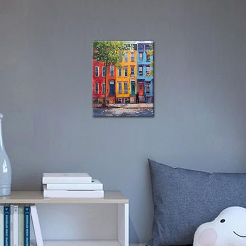 TUMOVO Paint by Numbers Kit for Adults Colorful Townhouses Canvas Art | Vibrant Street Scene Adult Paint by Number Kits, Relaxing DIY Craft for Adults, Perfect for Beginners & Home Wall Decor - color: Townhouses