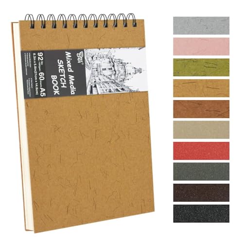 8.3x5.8 Sketch Book,Art Sketchbook for Drawing Pad,Mixed Media Sketchbook - color: TopSpiral-NatureWhite-Ginger