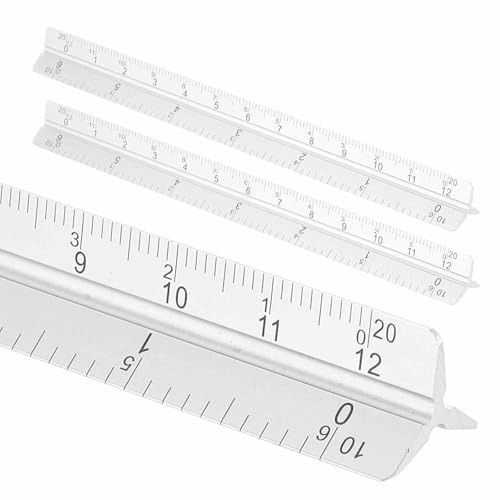 HARFINGTON 2 Pcs Architectural Scale Ruler, 7 Inch Standard Aluminum Alloy Architect Triangular Large Scale Laser-Etched Blueprint Drafting Ruler for Architects Engineers, Silver - color: Silver, size: 7 Inch
