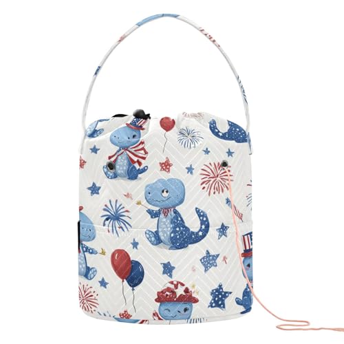 Blue Dinosaurs Stars Balloons Fireworks Yarn Bag Small Crochet Bag Drawstring Yarn Storage Organizer Knitting Project Bags Potable Yarn Holder with Holes Handle Crocheting Needles Knitting Ac - color: Blue Dinosaurs Stars Balloons Fireworks
