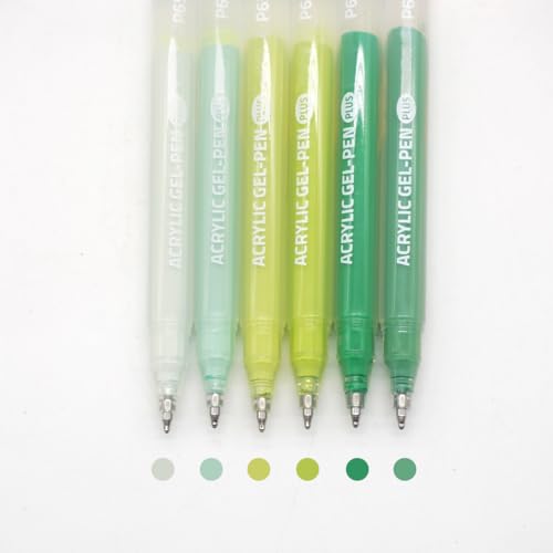 Acrylic Gel Pens for Coloring, 6 Pack 1.0mm Fine Point Gel Pen Set | Quick Drying, Smooth Writing, Natural Green Marker Pens for Drawing, Journaling Art, Black Paper, Book, Large Capacity - color: Green-2