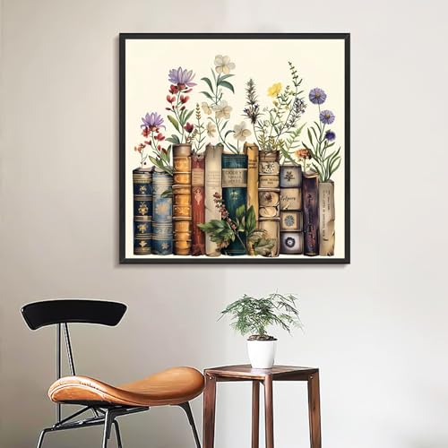 Yezavesu Book Paint by Numbers Kit for Adults Beginner, Flowers Adult Paint by Number Kits on Canvas Without Frame, DIY Acrylic Painting by Numbers for Home Wall Decor Gift 16x16 Inch - color: YOPNF05