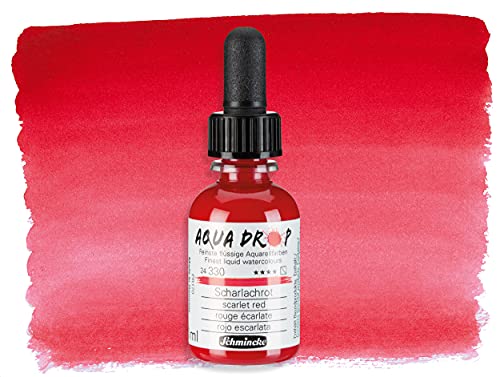 Schmincke - AQUA DROP, liquid, pigment-based watercolour, scarlet red in 30 ml pipette bottle, 24330034, for watercolorpainting, urban sketching, calligraphy, handlettering, lightfast - color: 330 scarlet red