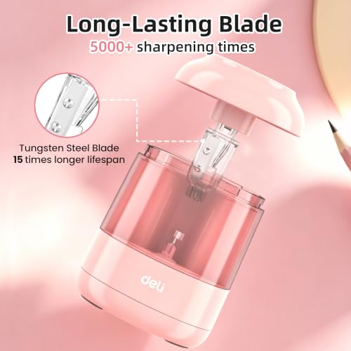 deli Electric Pencil Sharpener, Battery Operated, 6.5–8mm for Classroom | Battery Electric Pencil Sharpener, Durable Blade 5000+ Sharpen, Fits 6.5-8mm Pencils Classroom Kids Home - color: Pink