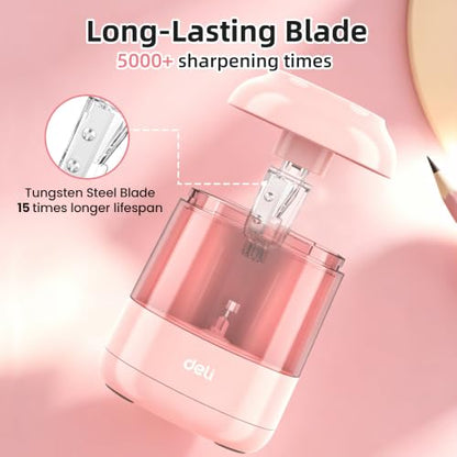 deli Electric Pencil Sharpener, Battery Operated, 6.5–8mm for Classroom | Battery Electric Pencil Sharpener, Durable Blade 5000+ Sharpen, Fits 6.5-8mm Pencils Classroom Kids Home - color: Pink