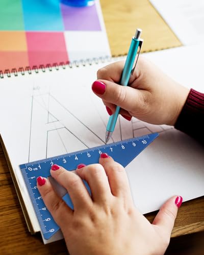 Honagu Triangular Ruler Set, 4 Pieces Aluminum Alloy Ruler, Metal Drafting Ruler, Geometric Protractor for Students, Draftsmen, Engineers, School Office Supplies (Blue) - color: Blue
