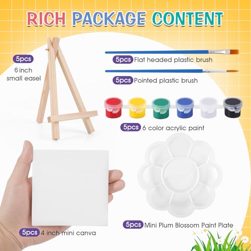 ESRICH 5 Set Canvas Painting Kit, Mini Acrylic Paint Set - size: 5 set 4 x 4 inches