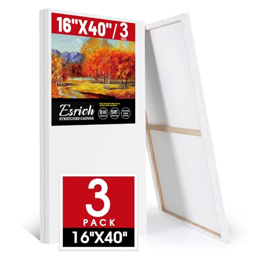 ESRICH Stretched Canvas for Painting 16x40 Inch, 3Pack Large Canvas for Painting, Triple Primed Acid-Free Cotton Blank Canvases for Oil, Acrylic, Watercolor & Gouache for Paint Parties, Art Classes - size: 16X40IN 3 Packs