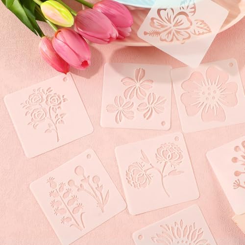 JULMELON 20 Pcs Flower Stencils for Painting on Wood Reusable Sunflower | PET Plastic, Flower Stencils for Crafts Reusable, Wall Floor Rock Art Painting, Large Flower Stencils, 3 Inch DIY Projects - style: Flower Stencils
