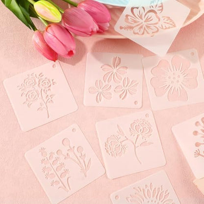 JULMELON 20 Pcs Flower Stencils for Painting on Wood Reusable Sunflower | PET Plastic, Flower Stencils for Crafts Reusable, Wall Floor Rock Art Painting, Large Flower Stencils, 3 Inch DIY Projects - style: Flower Stencils