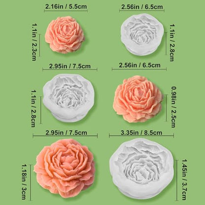 Peony Candle Molds, Set of 3 Sizes Peony Flower Making Molds - color: 3 PCS Large+Medium+Small Peony Molds