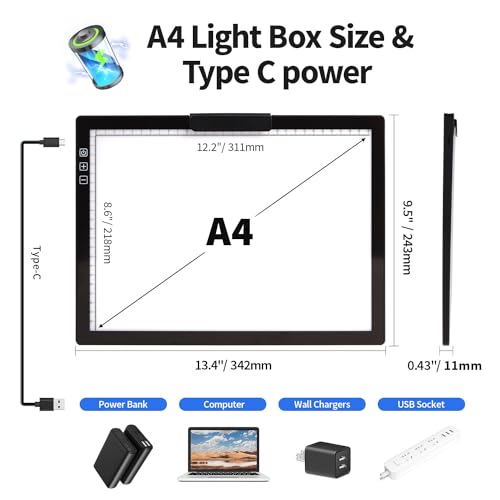 Rechargeable A4 Light Pad with Carry Bag & Stand,Ultra Thin Light Table with Clip,6 Levels of Brightness Light Box for tracing,Diamond Painting.led Light Board for Artists,Drawing,Sketching,Animation - style: A4 With Bag Rechargeable