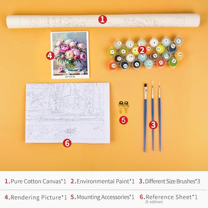 TUMOVO Paint by Numbers Kit for Adults Pink Peonies Botanical Canvas Art | Floral DIY Painting with Vibrant Acrylic Paints and 3 Brushes, Relaxing Arts and Crafts Kit, 16x20 Inch - color: Peonies