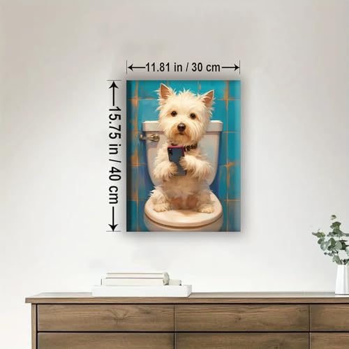 Aeontinity Dog Sitting ON Toilet Animal Framed Canvas DIY Paint by Numbers Kit Bar Cafe Cave Home Room Wall Bathroom Porch Patio Decor Gift, 16 x 12 Inch - color: DOG SITTING ON TOILET