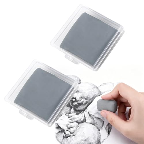 2PCS Kneaded Eraser for Artists,Grey Kneadable Eraser with Storage Case,Absorbent Kneaded Erasers for Drawing Art,Art Eraser for Sketching (2 Pcs) - color: 2 Pcs