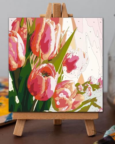 Blissroot Framed Paint by Numbers Kit for Adults Beginner&Kids Ages 8-12,10x10inch Flowers Tulip Paint by Numbers with Frame, Small Tulips Paint by Number Framed Canvas (Without Easel) - color: BR001F1, size: 10"x10"
