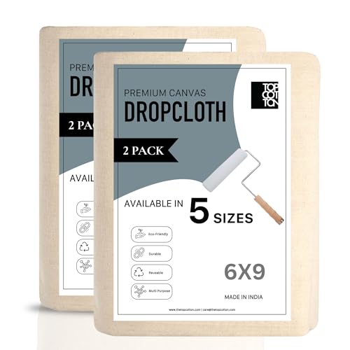 6x9ft Recycled Cotton All Purpose Canvas Tarp Cover Painter Drop Cloth-2Pk | Top Cotton Reusable Paint Drop Cloth,Canvas Tarp Cover for Painter, Furniture, Floor Protection, Painters Dropcloth - size: Pack of 2 - 6' x 9'
