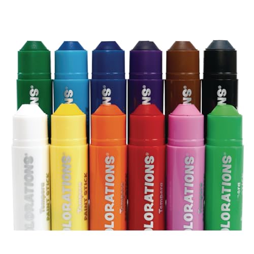 Colorations Tempera Paint Sticks, Set of 12, Non-Toxic, No-Mess - style: Rainbow, 12 PK