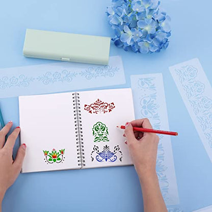 Prasacco 8-Piece Flower Border Stencils - Ornate Mandala Stencils for Painting on Wood, Canvas, Paper, Fabric, Cake, Wall