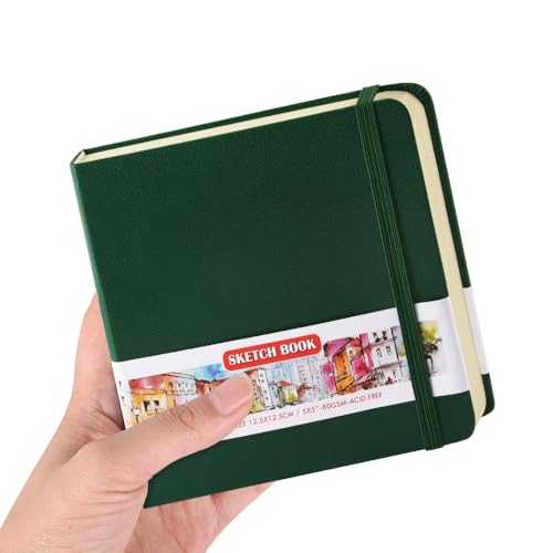 5x5 Pocket Sketch Book,80gsm Hardcover Art Sketchbook for Drawing Journal - color: PU Cover-5x5in-Dark Green