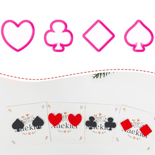 Xaekicr Card Suit Polymer Clay Cutters Set - 4PCS Clay Cutters for Earrings, Classic Heart Spade Diamond Club Shapes, Polymer Clay Molds, Clay Tools for DIY Jewelry Making - color: R color