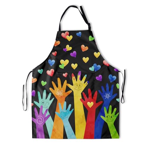 Funny Apron Polyester Grooming Aprons with Pocket for Cooking Kitchen Grilling Adults - color: Colorful Hands Black