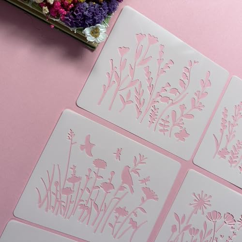 Wildflower Painting Stencils, Reusable Craft Stencils for Walls, Furniture, Wood Floors, DIY Art, Variety of Styles, 5.9 x 4.7 Inch, 12 Pack - color: 12 Wildflower