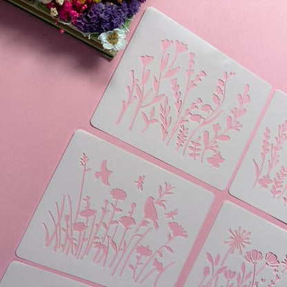 Wildflower Painting Stencils, Reusable Craft Stencils for Walls, Furniture, Wood Floors, DIY Art, Variety of Styles, 5.9 x 4.7 Inch, 12 Pack - color: 12 Wildflower
