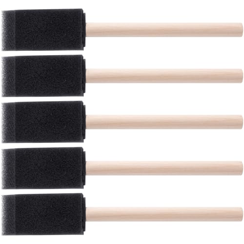 HINZIC 5 Pcs 1" Foam Paint Brushes, Wood Handle Sponge Brushes, Black - color: Black-1inch,5pcs