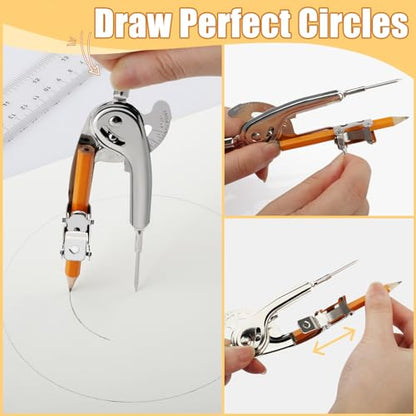 SAYAYA 16 Pieces Compass for Geometry with Pencil, Metal Geometry Drawing Tool 6 Inch Silver Compass for Math Student Classroom School Office Woodworking Art Drawing - color: 16 Pack