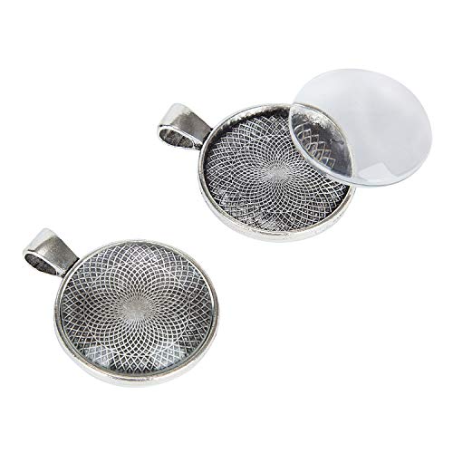 60Pcs Pendant Trays 5 Styles Resin Jewelry Making Kit with Glass Cabochons - color: 30Pcs Metal Pendant+30pcs Bright Glass Cabochon