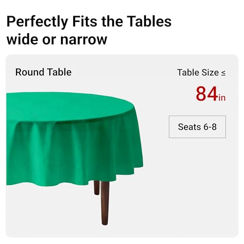 Auros 10-Pack Green Plastic Table Cloth, 84" Round Disposable Table Cover | Waterproof, Spill-Proof & Throw Away Table Cloth, Easy Cleanup for Party, Birthday, Wedding, Graduation, Picnic, Kelly Green - color: Kelly Green, size: 84" Round