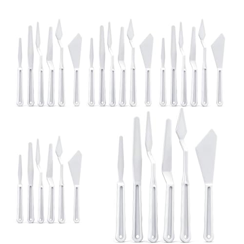 Plastic Palette Knives Set, 30 Pieces Spatula Palette Knives Thin Flexible Art Knife Tools for Mixing, Spreading, Scratching, Layering Colors, Oil Acrylic Watercolor Painting