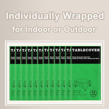 D&Z 12 Pack Green Disposable Plastic Tablecloth 54"x108" Table Cover - color: Green, size: 12 Pack 54"×108" Rectangle