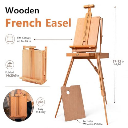 DJAR 169-Piece Wooden French Easel Art Painting Kit for Adults | Portable Plein Air Artist Supply Kit with 48 Acrylic, 24 Watercolor & 24 Oil Paints, Gift for Artists, Students & Beginners