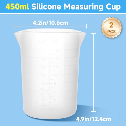 Gartful 450ml Large Silicone Measuring Cups, 15OZ Reusable Squeeze and Pour Resin Cups for Epoxy, Casting Molds, Slime, Craft Art Projects, Cup Making, Waxing, 4 Packs - size: 450ml*4