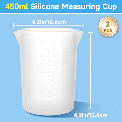 Gartful 450ml Large Silicone Measuring Cups, 15OZ Reusable Squeeze and Pour Resin Cups for Epoxy, Casting Molds, Slime, Craft Art Projects, Cup Making, Waxing, 4 Packs - size: 450ml*4
