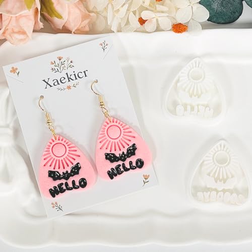 Xaekicr Halloween Clay Earring Cutters - Planchette Style Polymer Clay Cutters with Text & Bat Design, Clay Tools for DIY Jewelry Making - color: J color