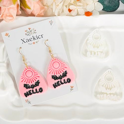 Xaekicr Halloween Clay Earring Cutters - Planchette Style Polymer Clay Cutters with Text & Bat Design, Clay Tools for DIY Jewelry Making - color: J color