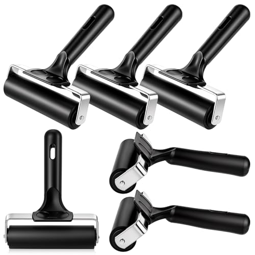 SHENLIU 6 Pcs 4 Inches Rubber Roller, Brayer Roller Printmaking Brayer Black for Gluing Printing Inking Block Paper Crafting Wallpapers Stamping Application