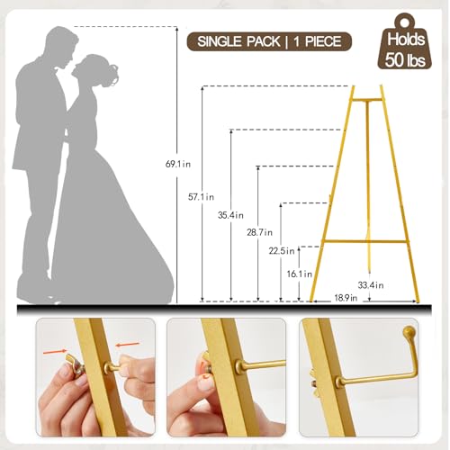57.1" Gold Easel Stand for Sign,Tall Heavy Duty Display Easel - size: high--57.1"