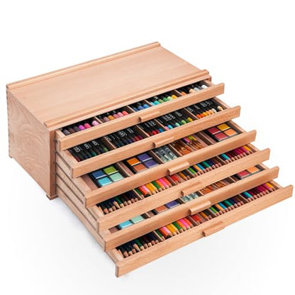 Falling in Art 6 Drawer Wooden Pastel Storage Box | Portable Organizer Box for Pastels, Pencils, Markers, Brushes and Art Supplies - size: 6-Drawer