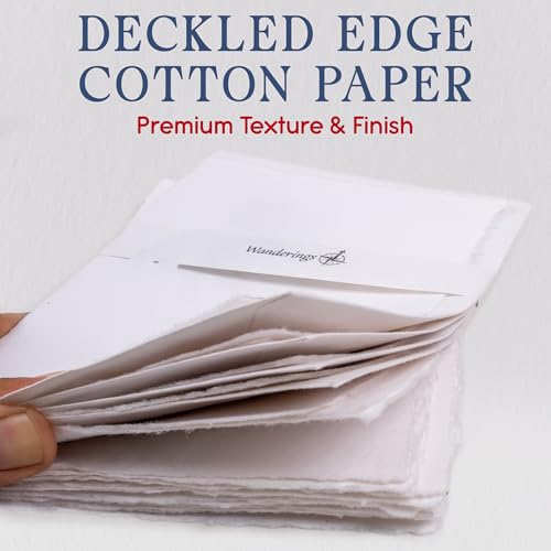 WANDERINGS Handmade Deckle Edge Blank Greeting Cards & Envelopes - 300 GSM Paper– 20 Cards for Invitations, Thank Yous, Greeting, Get Well and Birthday Cards (Blank) - color: Blank Paper