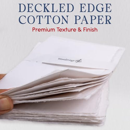 WANDERINGS Handmade Deckle Edge Blank Greeting Cards & Envelopes - 300 GSM Paper– 20 Cards for Invitations, Thank Yous, Greeting, Get Well and Birthday Cards (Blank) - color: Blank Paper