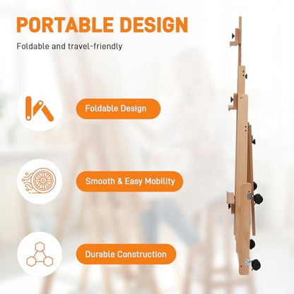 Foldable Large H-Frame Easel, Multi-Functional Adjustable Artist Easel, Large Easel for Painting, Adjustable in Angle and Height, Capable of Accommodating Two Canvases and Sketches, Home Art Creation