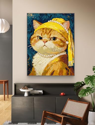 ZRIZQ Cat Paint by Numbers Kit for Adults Beginner,Animal,16x20 | Full set with wooden brushes,rolled canvas,rich paints.Calming activity.Beginner friendly.Just open and paint. - color: 16"X20"Rolled Canvas(Frameless)-Cat 18