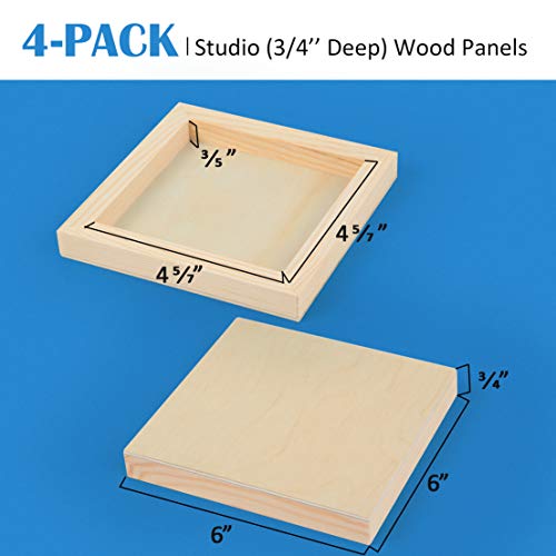 4 Pack 6x6’’ Unfinished Birch Wood Panels Kit for Painting | Studio 3/4’’ Deep Wooden Canvas, Cradle Boards for Acrylic Pouring, Art, Crafts, Epoxy Resin, Laser Engraving Cutting - size: 6'' x 6'' Studio