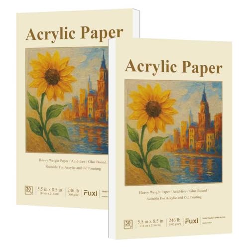 Fuxi Acrylic Paint Book Pad, 2-Pack - 5.5" x 8.5" | 246lb/400gsm Paint Paper for Acrylic Painting, 30 Sheets Per Pad. - color: Ivory Gream